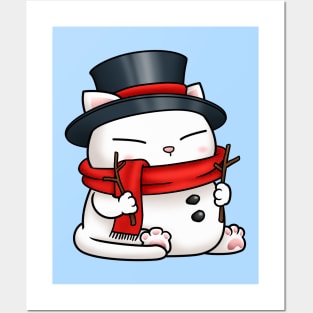 Christmas Snowman Cat Posters and Art